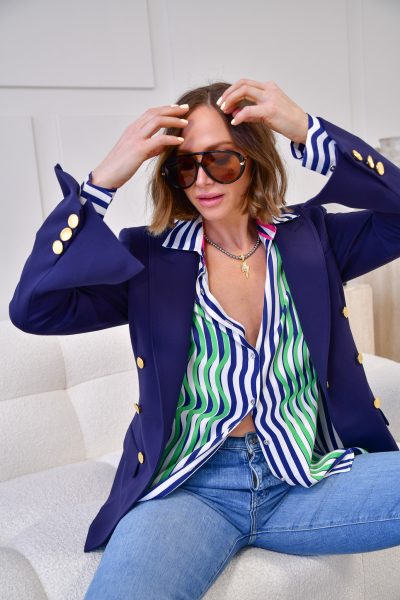Charlie Bell sleeve rayon Blazer in navy - small - Image 3