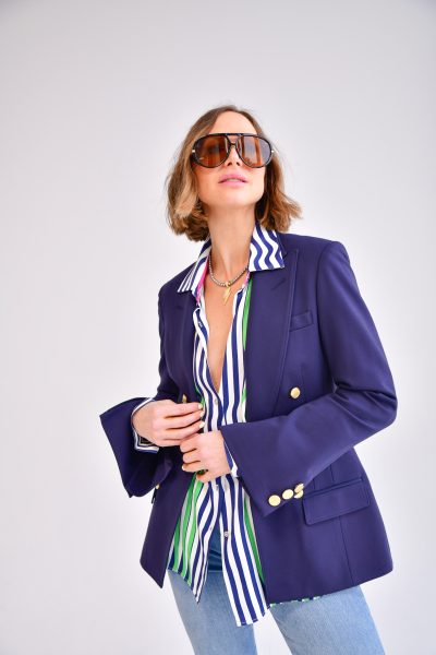 Charlie Bell sleeve rayon Blazer in navy - small