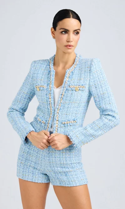 Betsy Buttoned Tweed Blazer in light blue - large - Image 6