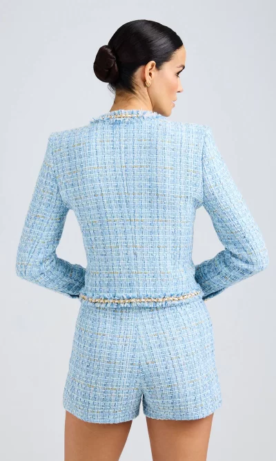 Betsy Buttoned Tweed Blazer in light blue - large - Image 5