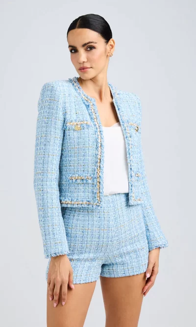 Betsy Buttoned Tweed Blazer in light blue - large - Image 2