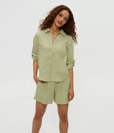 Spencer Linen Button Down Top in seacrest - Image 4
