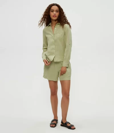 Spencer Linen Button Down Top in seacrest - Image 3