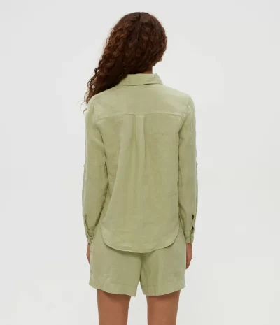 Spencer Linen Button Down Top in seacrest - Image 2