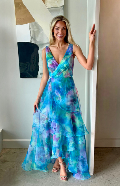 Karen Organza V Neck Gown