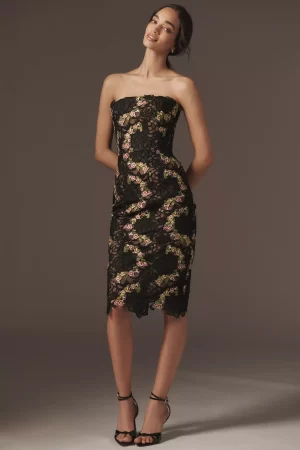 CECILIA Strapless Floral Midi Dress