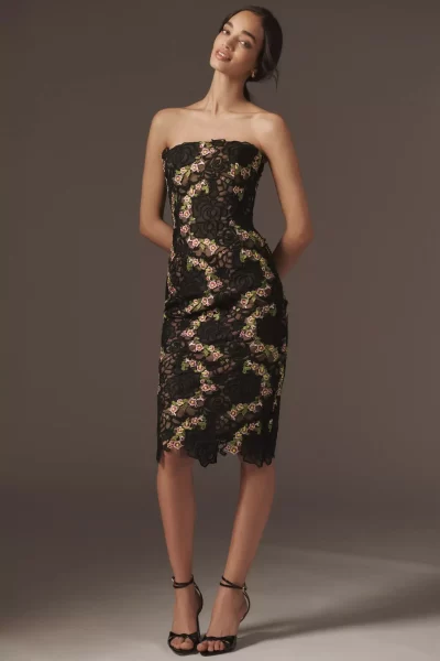 CECILIA Strapless Floral Midi Dress