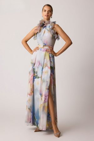 Sutherns Watercolor Organza Halter Gown