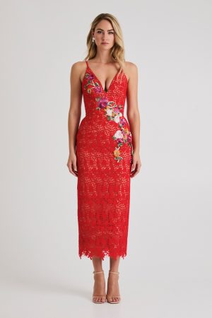 MARTINE LACE MIDI DRESS IN POPPY