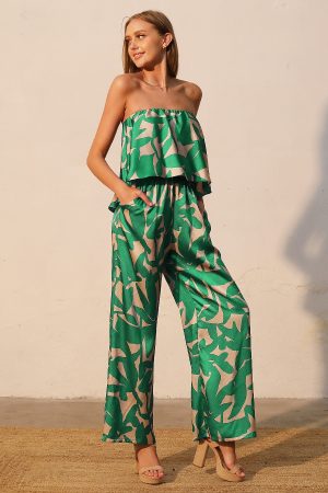 Paloma Satin Strapless Jumpsuit in green - coming soon