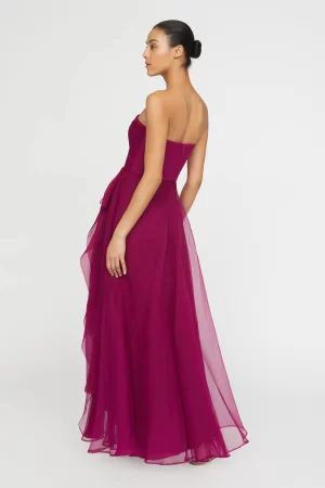 Teresa Strapless Draped Gown in sangria - Image 4