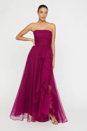 Teresa Strapless Draped Gown in sangria