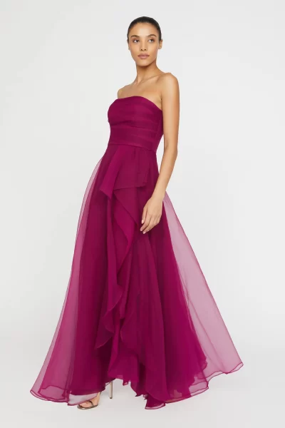 Teresa Strapless Draped Gown in sangria - Image 8