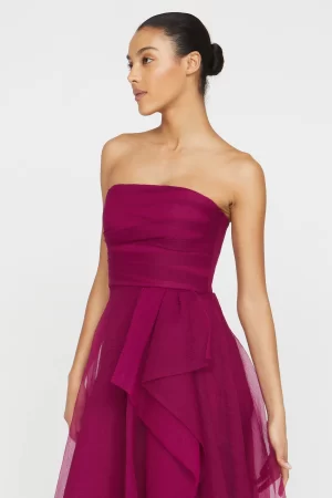 Teresa Strapless Draped Gown in sangria - Image 7