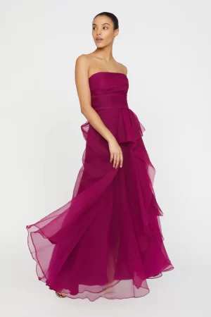 Teresa Strapless Draped Gown in sangria - Image 6