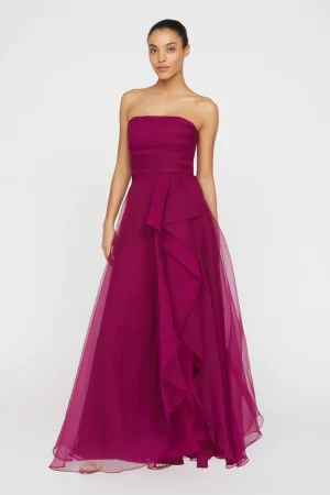 Teresa Strapless Draped Gown in sangria - Image 5