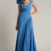Barlowe Ruffled Shoulder Draped Crepe Gown