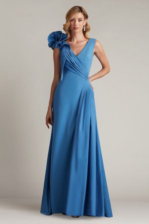 Barlowe Ruffled Shoulder Draped Crepe Gown