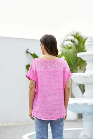 Brynn Linen Top in Fuchsia - Image 2