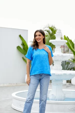 Brynn Linen Top in royal blue - Image 4
