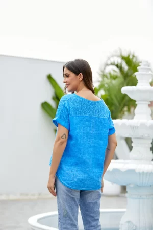 Brynn Linen Top in royal blue - Image 3