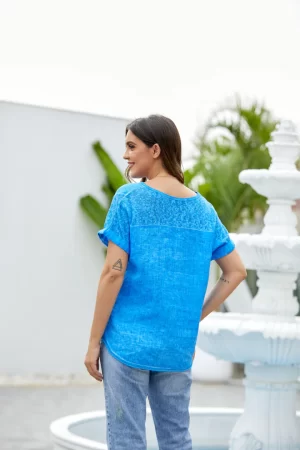 Brynn Linen Top in royal blue - Image 2