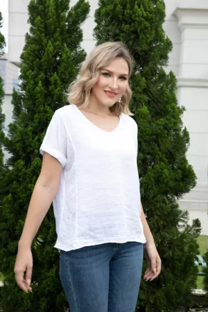 Brynn Linen Top in White - Image 4