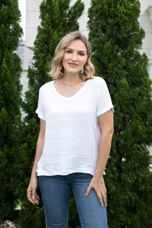 Brynn Linen Top in White - Image 3