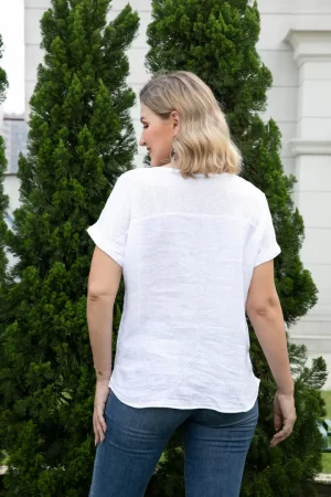 Brynn Linen Top in White - Image 5