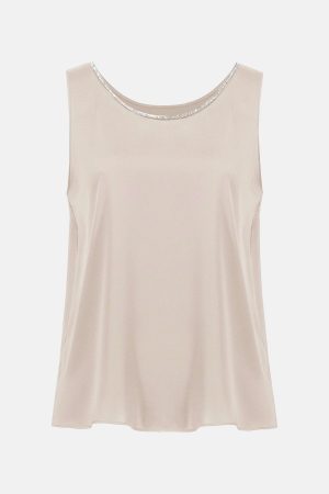 Tate Rhinestone Trim Top in Sand - Image 3