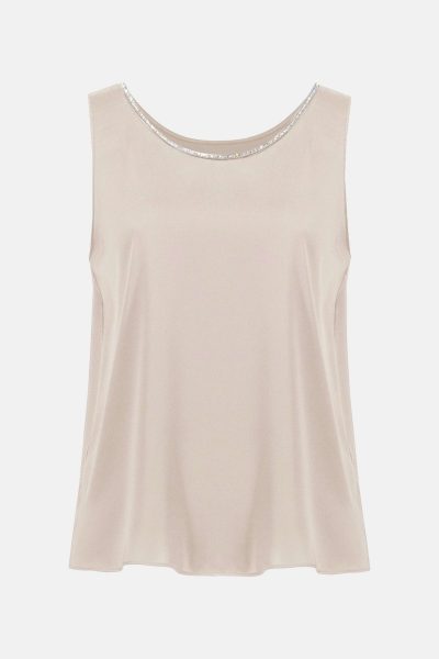 Tate Rhinestone Trim Top in Sand - Image 3