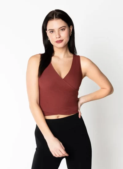 Bamboo Ribbed Wrap Top in Brandy ONE SIZE