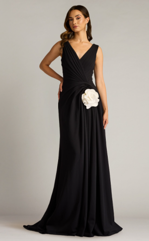 Port Pleated Crepe Gown - M