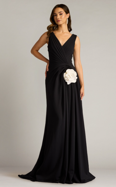 Port Pleated Crepe Gown - M