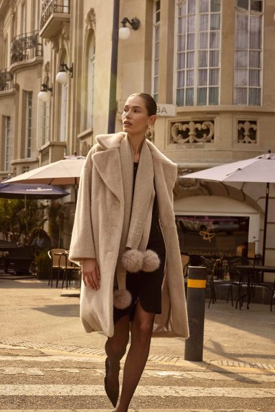 Cassidy Faux Fur Straight Coat in almond