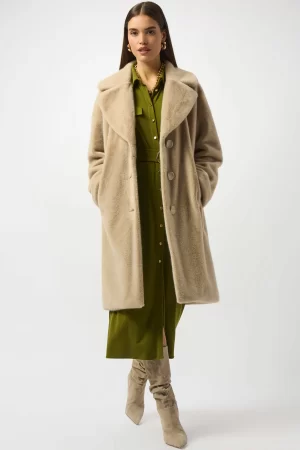 Cassidy Faux Fur Straight Coat in almond - Image 4