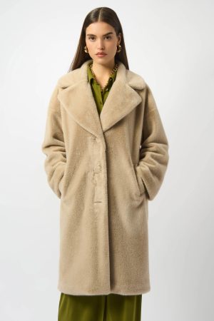 Cassidy Faux Fur Straight Coat in almond - Image 5