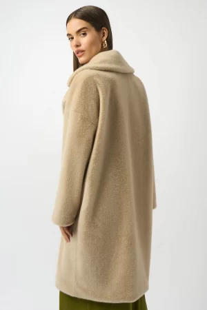 Cassidy Faux Fur Straight Coat in almond - Image 3