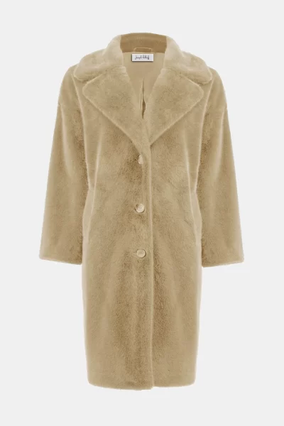 Cassidy Faux Fur Straight Coat in almond - Image 2