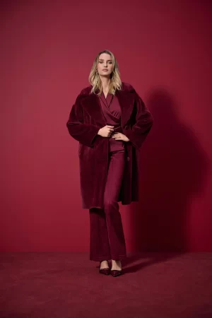 Cassidy Faux Fur Straight Coat in merlot