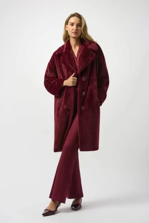 Cassidy Faux Fur Straight Coat in merlot - Image 5