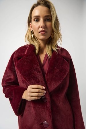Cassidy Faux Fur Straight Coat in merlot - Image 4