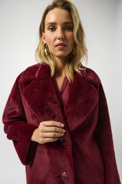 Cassidy Faux Fur Straight Coat in merlot - Image 4