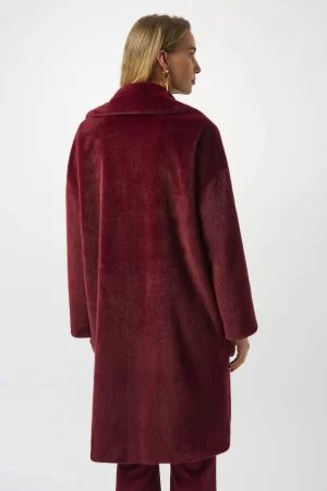 Cassidy Faux Fur Straight Coat in merlot - Image 3