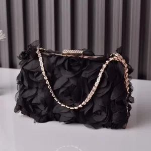 Angie Chiffon Flower clutch in black