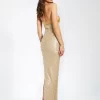 Lainey Gold Satin Sequin Pearls Beaded Maxi Dress - Image 7