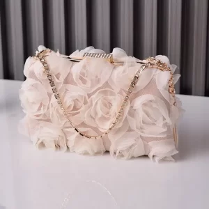 Angie Chiffon Flower Clutch in champagne