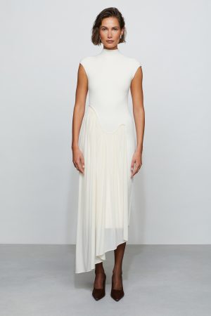 FRANCIS KNIT COMBO MIDI DRESS in ivory - coming soon