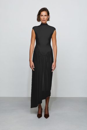 FRANCIS KNIT COMBO MIDI DRESS in black - coming soon