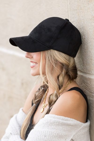 Black Suede Boyfriend Ball Cap Hat - Image 2